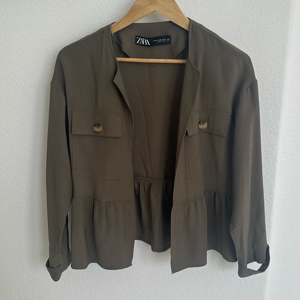 Zara olive peplum shirt. Worn twice.